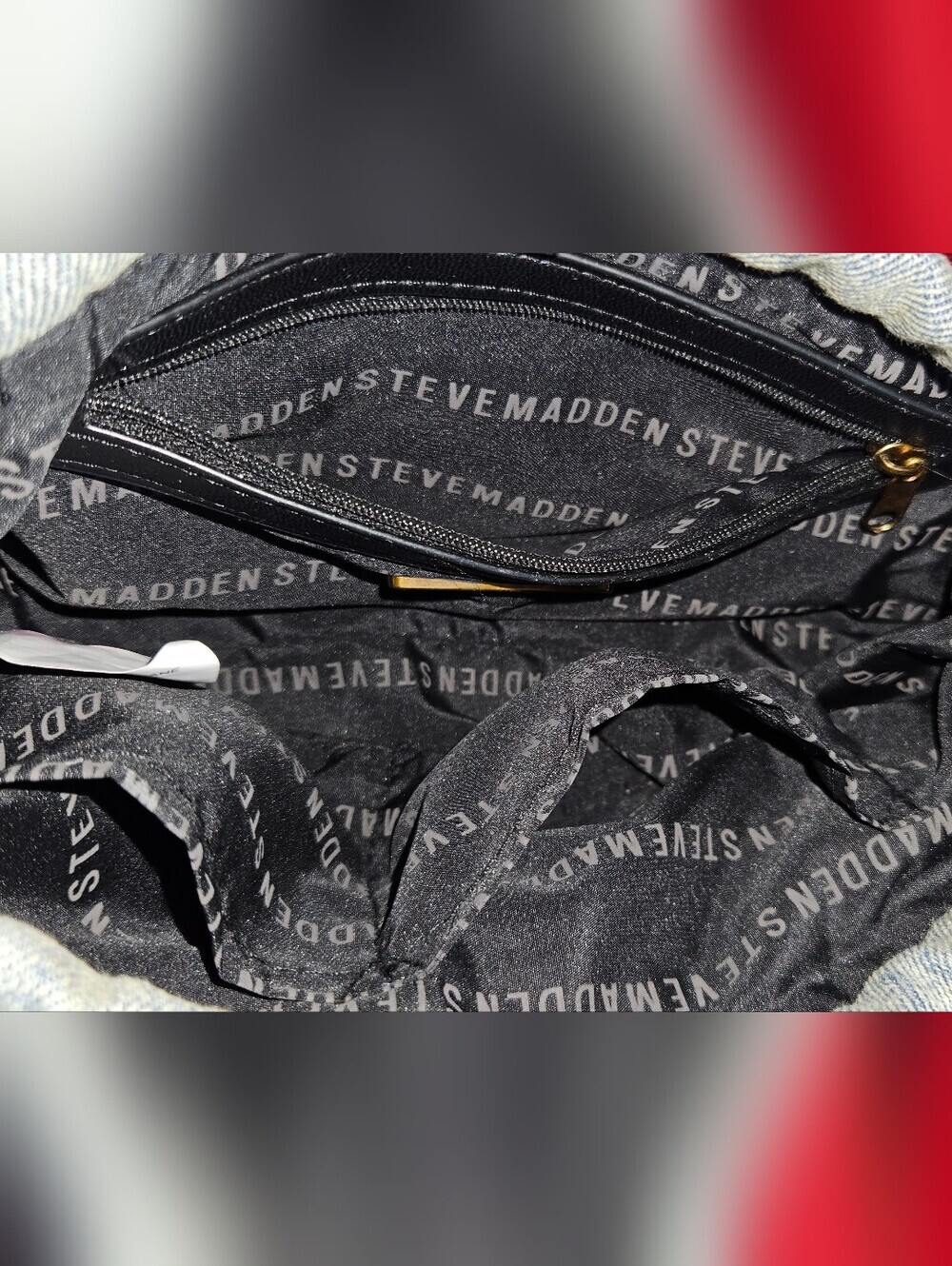 Steve Madden Light Blue Washed Ombre Denim Shoulder Bag w/Braided Black Handle - Picture 9 of 10